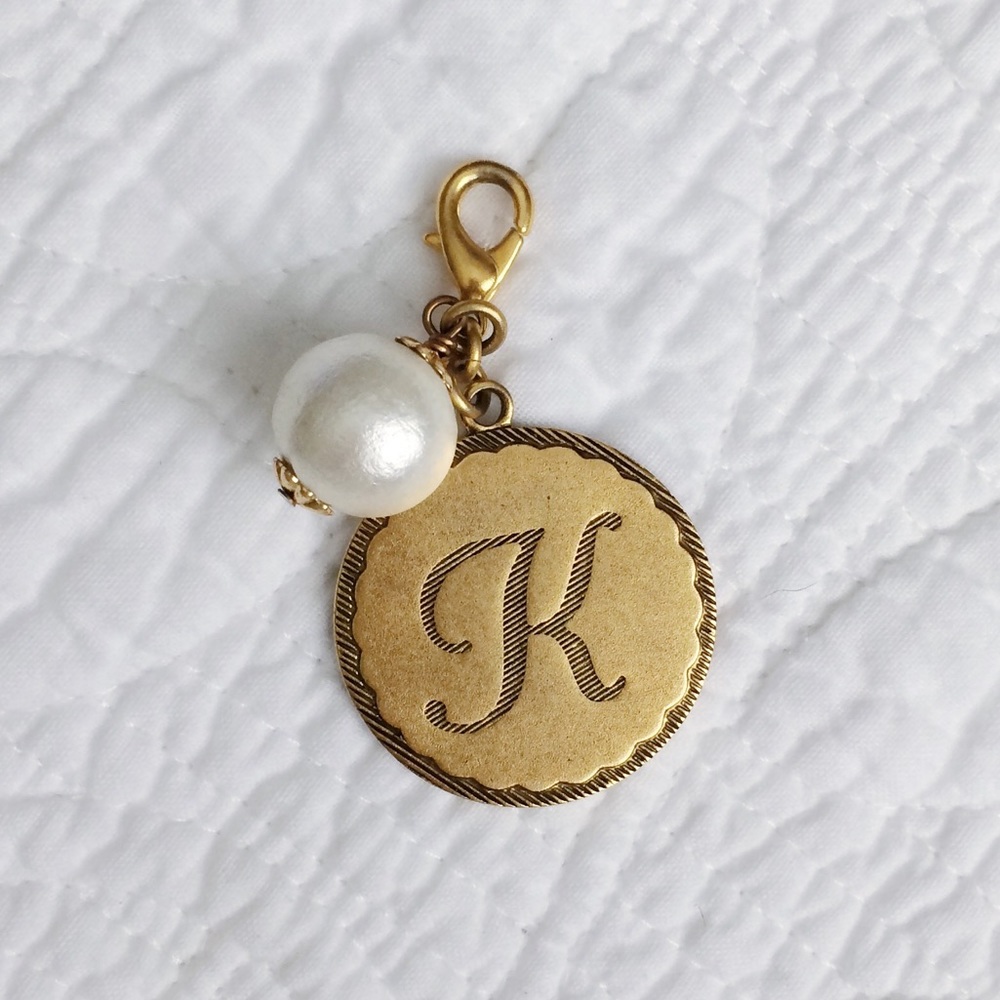 Gold Monogram K Circle Charm with Cotton Pearl